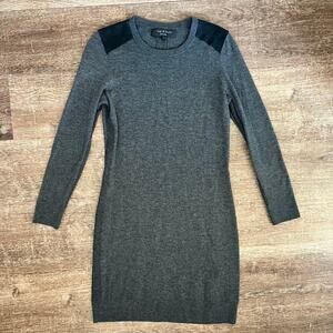 Rag & Bone Wool and Lamb Leather Dark Gray Long Sleeve Dress